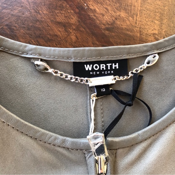 Worth Green Light Weight Leather Zip Jacket New Size 10 - Picture 12 of 16